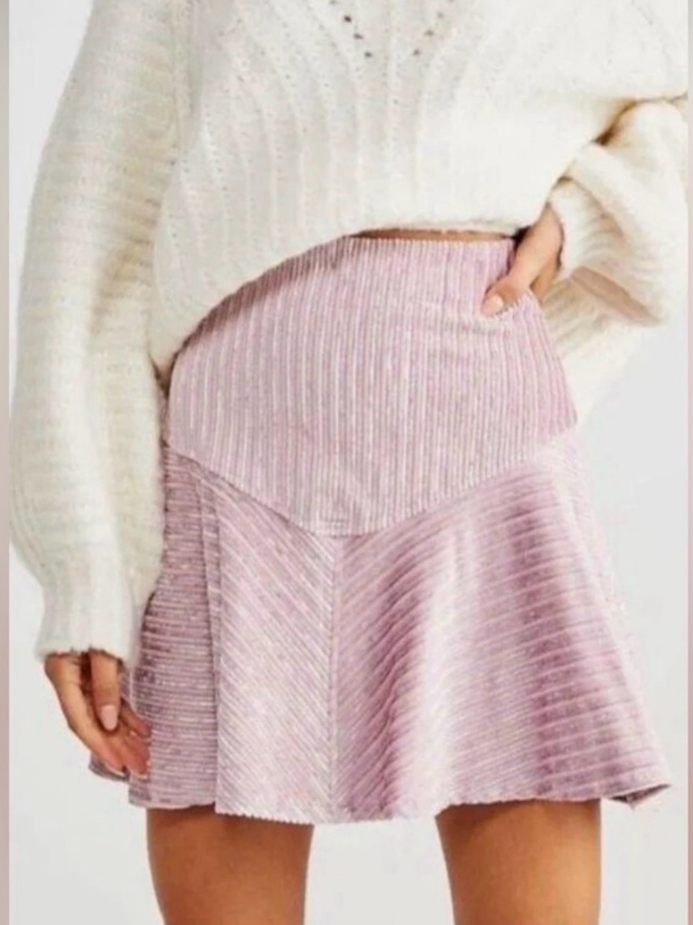 Free People Camden Flare  Corduroy Mini Skirt in Pink Lilac Size M
